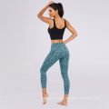 High Waist Workout Non See Through Leopard Printing Fitness Tights Tummy Control Women Yoga Crop Pant Set